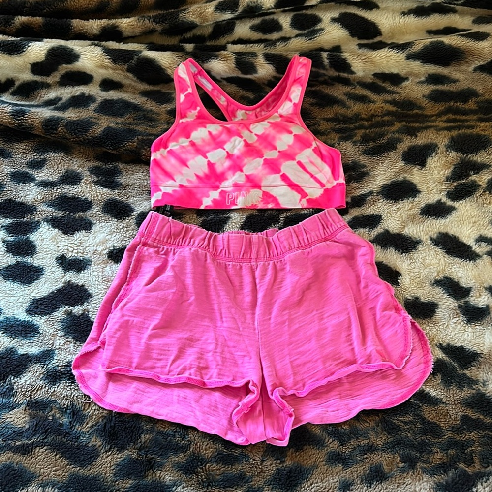 Set of Victoria’s Secret top and shorts in pink color. Size S PINK